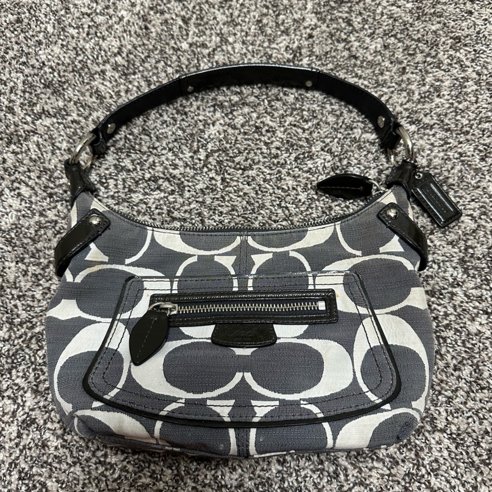 Authentic Coach Penelope Shantung Gray Signature Canvas Small Top Handle Bag